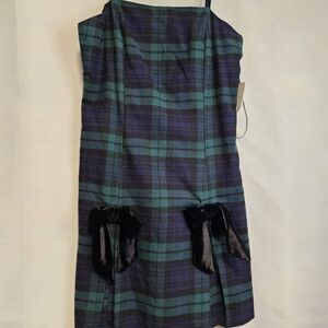 Altar'd State Blue&Green Plaid Dress w/Black Bows Built In Shorts XS Women's